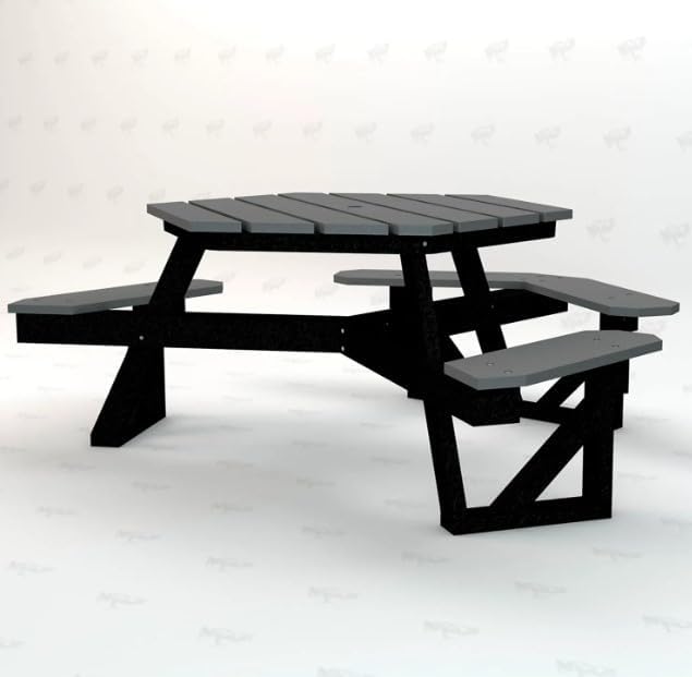 Frog Furnishings Hex Table Bench, Portable Outdoor Table, for All Weather, Backyard, Dining Party, Patio, Also for School, College, Park, Playground, Swimming Pool