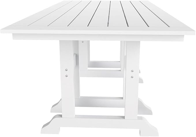 Costaelm Rectangle Outdoor Dining Tables, 71'' Patio Table with Umbrella Hole for 6 Person, Balcony Outdoor Buffet Table, Porch Tables for Outside Lawn Porch Bistro Furniture, White