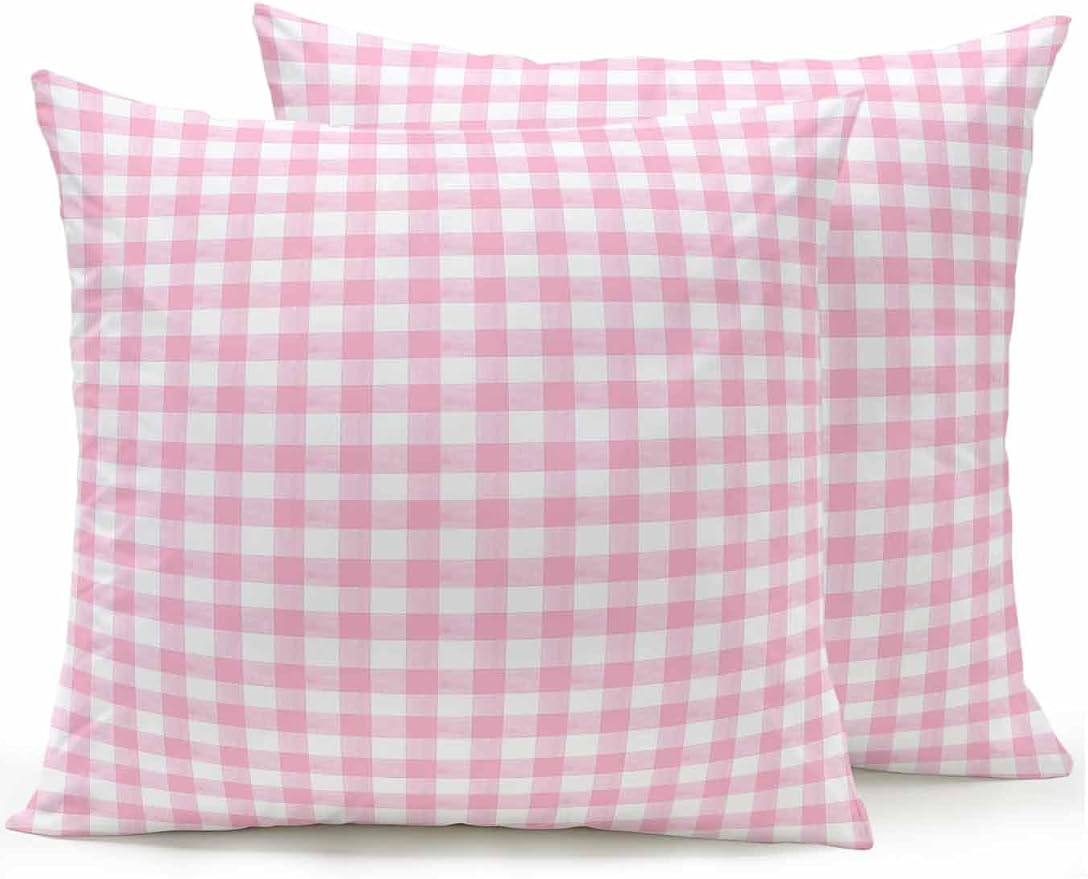 Outdoor Waterproof Throw Pillows Pink Geometric Plaid Patio Pillows Pack of 2,Decorative Pillow Covers with Insert,Pillow Cushion Case for Garden Couch Sofa Rustic Minimalist Checkered