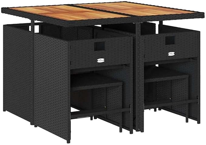 Afuera Living 9 Piece Poly Rattan Garden Dining Set, Black and Cream White, Weather-Resistant Furniture, Cushioned Seats with Removable Covers, Modern Patio or Terrace Outdoor Dining Set for 8 Guests