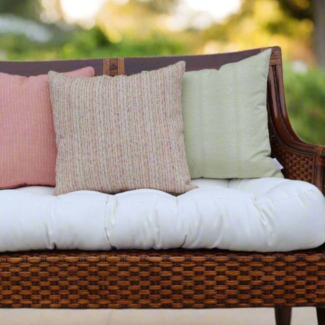 RSH DECOR: Sunbrella Play Square Throw Pillows Set of 2 | 17" x 17" | Water and Fade-Resistant Performance Fabric | Outdoor Pillow Covers with Down-Alternative Inserts | Play Cameo