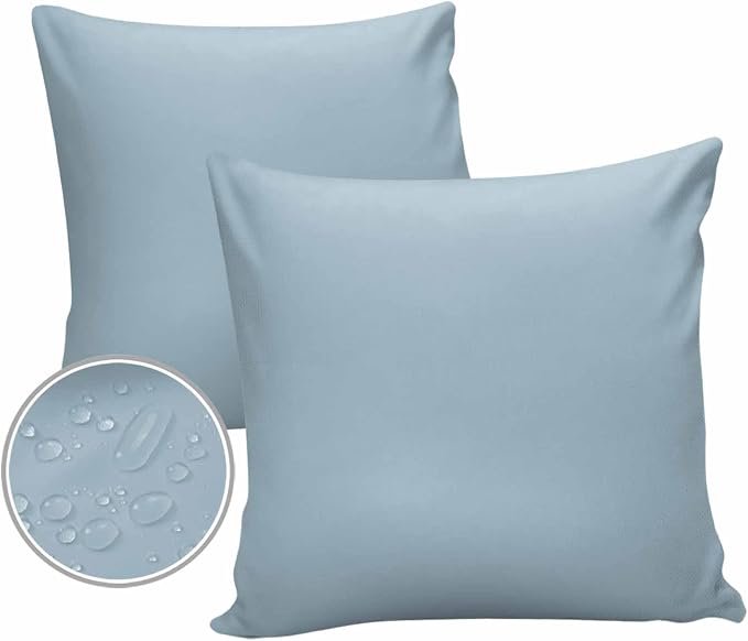 Outdoor Waterproof Throw Pillow Covers Set of 2 Winter Sky Blue Pillowcases 16x16 Inches Solid Color Patio Decorative Pillows Cushion Case Patio Pillows for Couch Bed Chair Garden