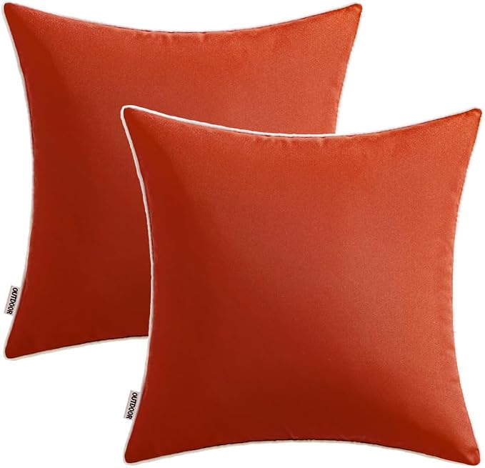 MIULEE Outdoor Waterproof Pillow Covers 16x16 Rust Pack of 2 | Decorative Farmhouse Throw Pillow Covers with Piping,Square Solid Color,Patio Furniture,Summer Couch Tent Sofa Living Room
