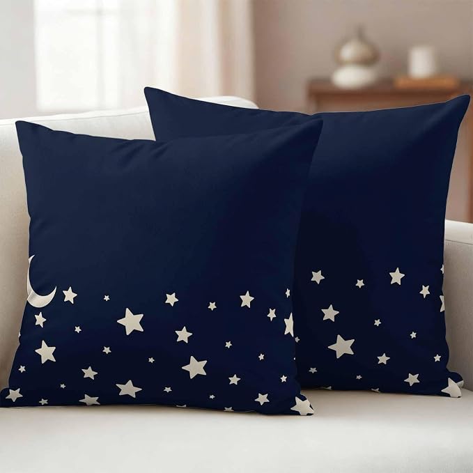Stars Moon Waterproof Outdoor Pillow Covers Set of 2 Home Decor, Starry Night Navy Blue Pillowcase Patio Pillow Covers for Couch Bench Patio Furniture Garden 16x16in