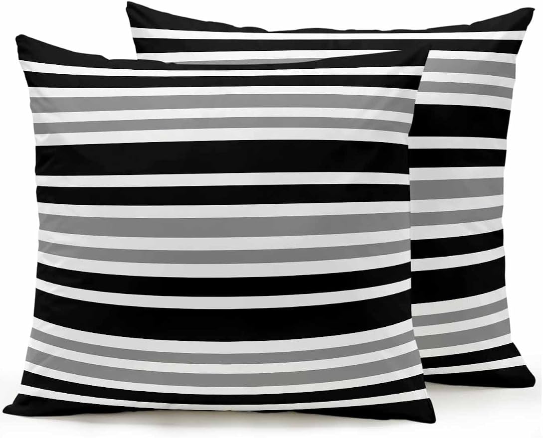 Outdoor Waterproof Throw Pillows Classic Gray Black Striped Patio Pillows Pack of 2,Decorative Pillow Covers with Insert,Pillow Cushion Case for Garden Couch Sofa Minimalist Lines
