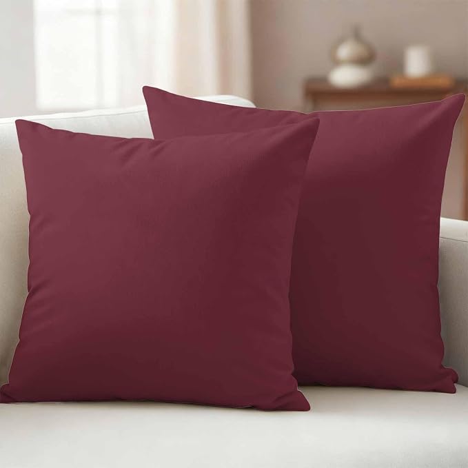 Outdoor Pillow Covers 24 x 24 Inches, Red Solid Color Waterproof Throw Pillow Cover Set of 2, Aesthetics Contemporary Luxury Decorative Square Cushion Covers for Patio/Couch/Garden