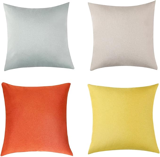WEMEON Outdoor Waterproof Pillow Covers20x20in Set of 4, Solid Color Pillows Decorative Square Patio Furniture Pillows for Couch Patio Balcony Tent Garden(Orange/Teal/Beige)