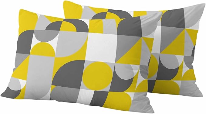 Mid Century Outdoor Waterproof Throw Pillow Covers Set of 2, 20"x12", Yellow Grey Abstract Retro Geometric Modern Decorative Pillow Covers Outside Cushion Case for Patio Porch Garden