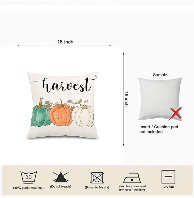 Fall Orange Pumpkin Outdoor Pillow Covers 18x18 Inch Waterproof Harvest Thankful Quotes Seasonal Throw Pillow Covers for Porch Patio Furniture Thanksgiving Farmhouse Decor
