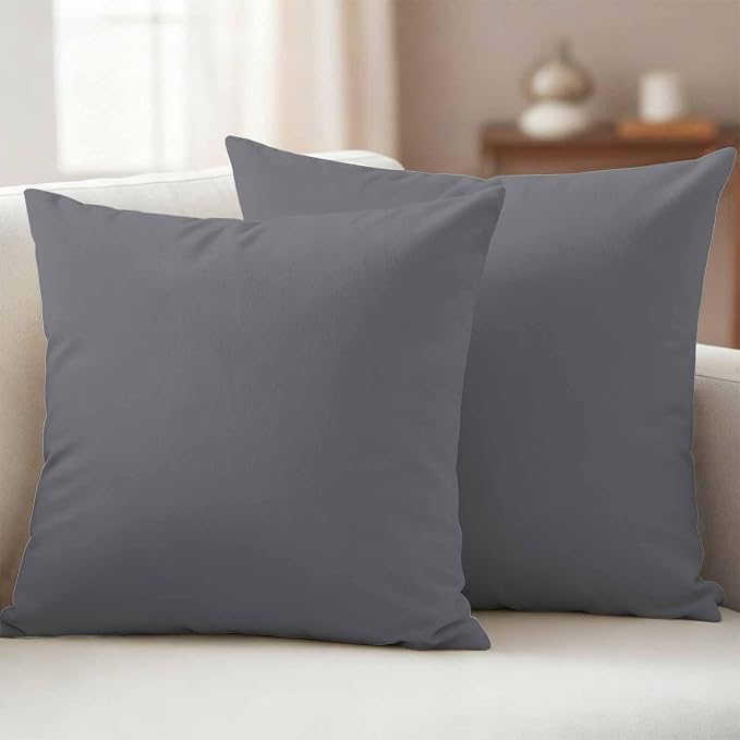 Outdoor Pillow Covers 20 x 20 Inches, Grey Pure Color Waterproof Throw Pillow Cover Set of 2, Aesthetics Contemporary Luxury Decorative Square Cushion Covers for Patio/Couch/Garden