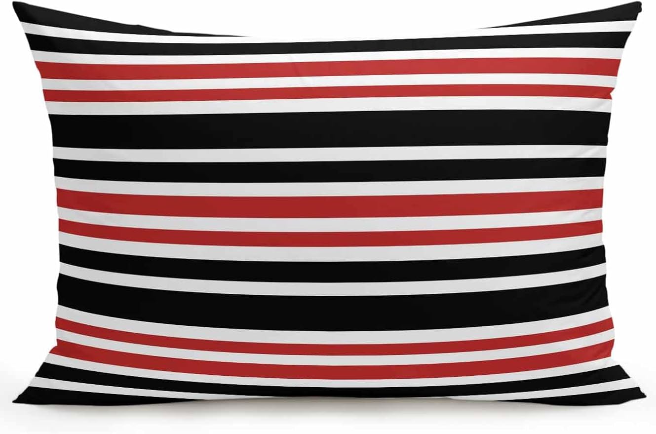 Outdoor Waterproof Throw Pillows Black Red Contrast Monochromatic Tones Patio Pillows,Decorative Pillow Covers with Insert,Pillow Cushion Case for Garden Couch Sofa Geometric Line