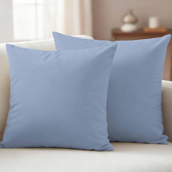 Light Blue Outdoor Pillow Covers 24"x24" Set of 2, Solid Color Waterproof Throw Pillow Covers for Patio Furniture, Decorative Cushion Covers for Porch