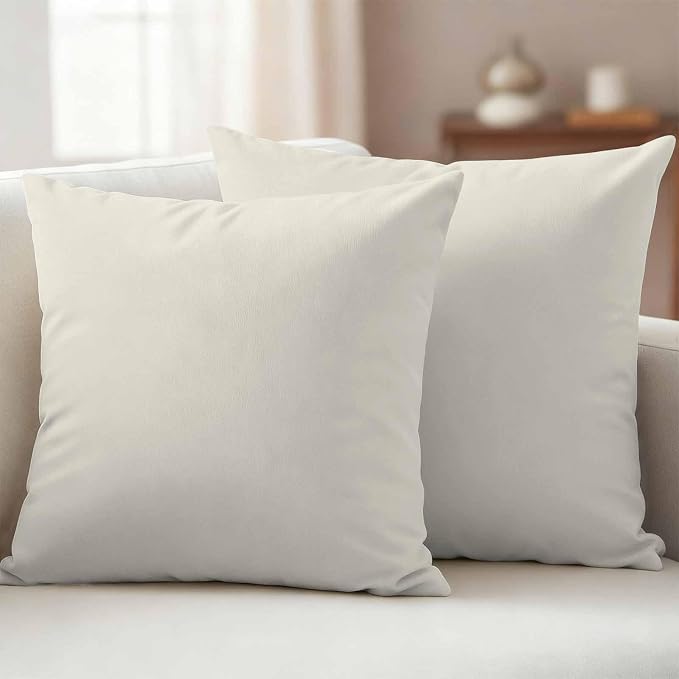 Outdoor Pillow Covers 20 x 20 Inches, Cream Solid Color Waterproof Throw Pillow Cover Set of 2, Aesthetics Contemporary Luxury Decorative Square Cushion Covers for Patio/Couch/Garden