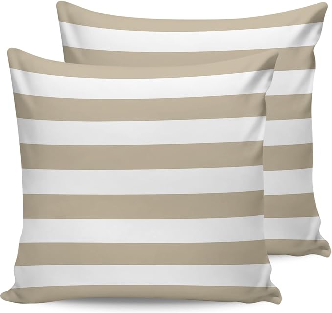 Outdoor Pillows 24x24 Waterproof Outdoor Pillow Covers Khaki White Stripes Polyester Throw Pillow Covers Garden Cushion Decorative Case for Patio Couch Decoration Set of 2 Geometric