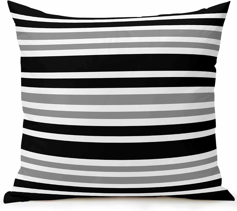 Outdoor Waterproof Throw Pillows Classic Gray Black Striped Patio Pillows,Decorative Pillow Covers with Insert,Pillow Cushion Case for Garden Couch Sofa Minimalist Lines