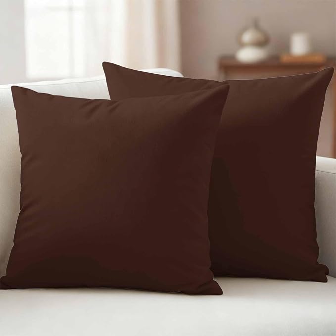 Outdoor Pillow Covers 18 x 18 Inches, Brown Pure Color Waterproof Throw Pillow Cover Set of 2, Aesthetics Contemporary Luxury Decorative Square Cushion Covers for Patio/Couch/Garden