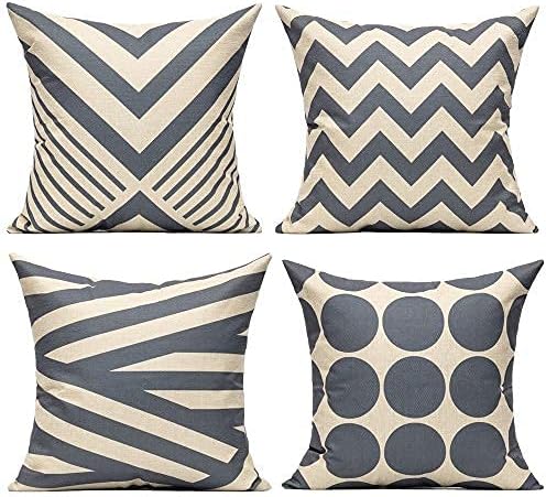 All Smiles Fall Grey Gray Outdoor Throw Pillow Covers Cases Geometric Decorative Home Decor Accent Cushion for Couch Sofa Bed Square 18×18 Set of 4