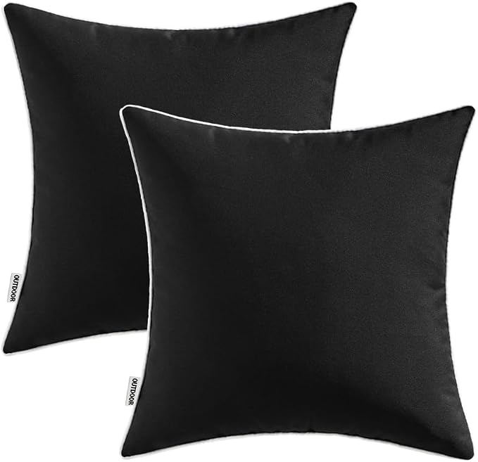 MIULEE Outdoor Waterproof Pillow Covers 18x18 Black Pack of 2 | Decorative Farmhouse Throw Pillow Covers with Piping,Square Solid Color,Patio Furniture,Summer Couch Tent Sofa Living Room