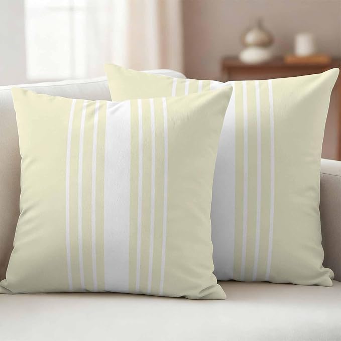 Cream White Stripe Outdoor Pillow Covers 24x24 Inch Throw Pillow Covers Set of 2 Waterproof Decorative Pillow Cases Modern Rustic Vertical Striped Cushion Covers for Patio Furniture Garden Couch Sofa