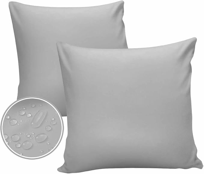Outdoor Waterproof Throw Pillow Covers Set of 2 Gray Pillowcases 24x24 Inches Simple Style Patio Decorative Pillows Cushion Case Patio Pillows for Couch Bed Chair Garden