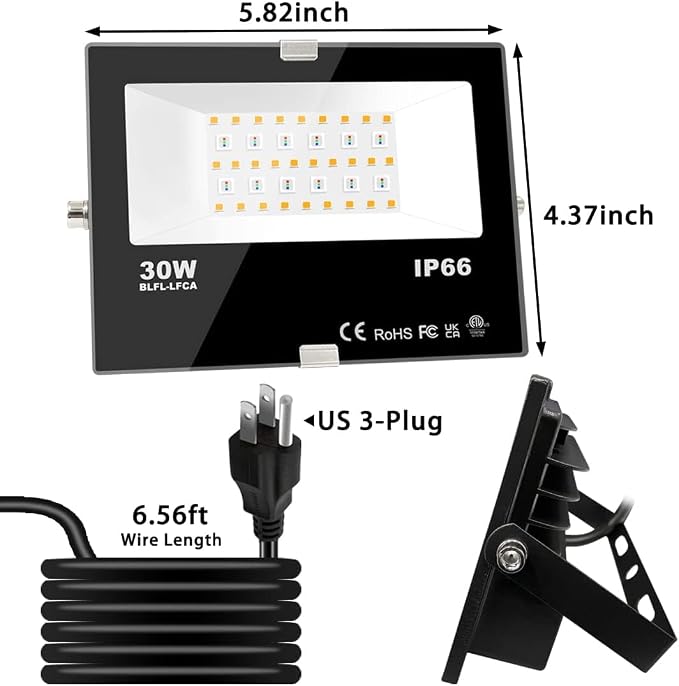 Led Flood Light 30W, 300W Equivalent 3000 LM Outdoor Color Changing Lights | 2700K & 16 Million Colors&Timing& Music Sync, Bluetooth RGBW Smart Floodlights,Led Stage Landscape,IP66 US 3-Plug (2 Pack)