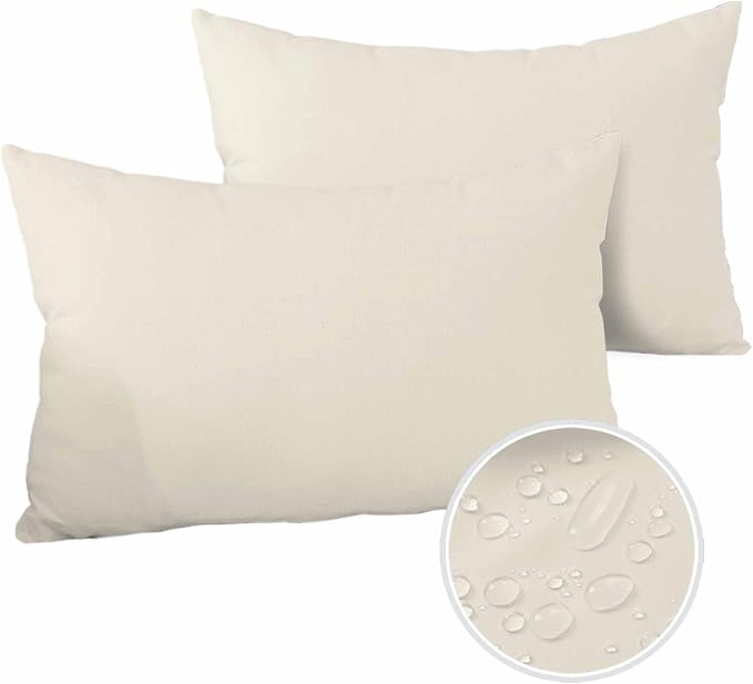 Outdoor Waterproof Throw Pillow Covers Set of 2 Cream Lumbar Pillowcases 20x12 Inches Solid Color Patio Decorative Pillows Cushion Case Patio Pillows for Couch Bed Chair Garden