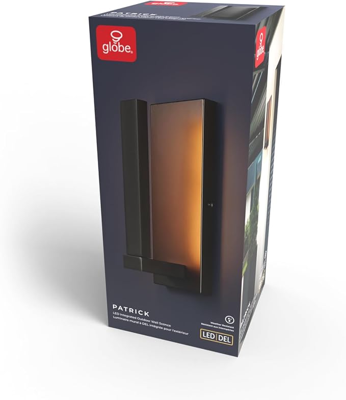 Globe Electric 60000128 10W Integrated LED Outdoor Wall Sconce, Bronze Finish, Modern Rectangle Frame, 650 Lumens, 2700K Warm White, Weather-Resistant, 12-Inch Height