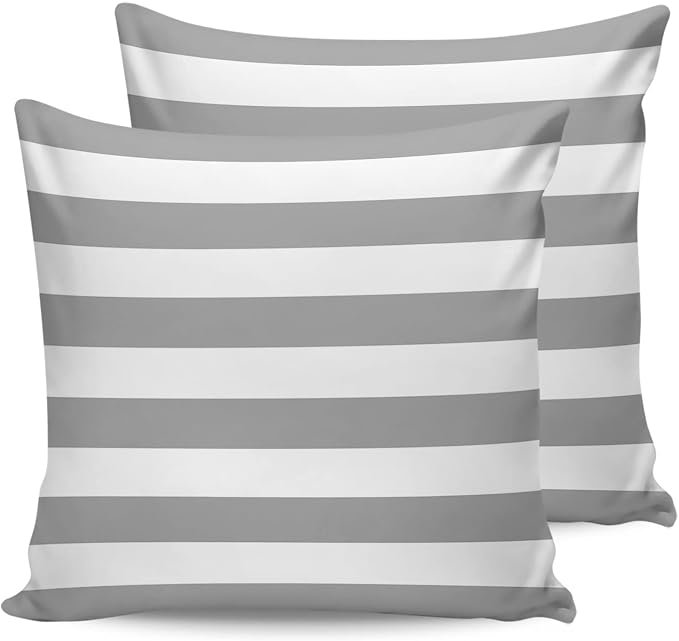 Outdoor Pillows 26x26 Waterproof Outdoor Pillow Covers Gray White Stripes Polyester Throw Pillow Covers Garden Cushion Decorative Case for Patio Couch Decoration Set of 2 Geometric