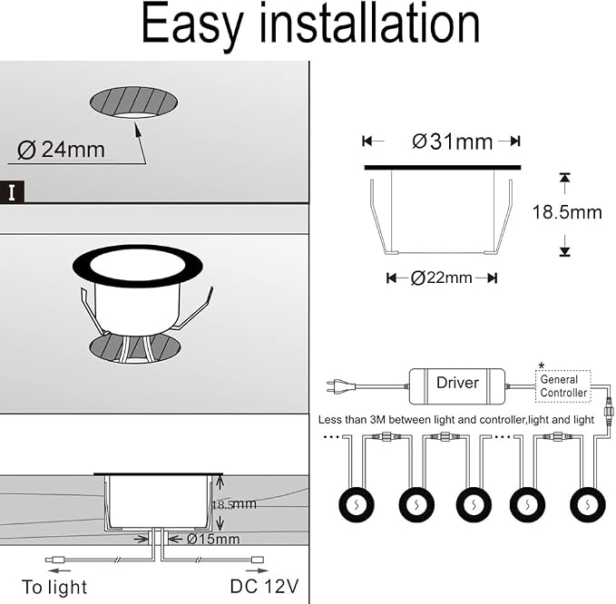 LED Deck Lights Kit, 10pcs Φ1.22 WiFi Smart Phone Control Low Voltage Recessed RGBW Deck Lighting Waterproof Outdoor Yard Path Stair Decor, Black
