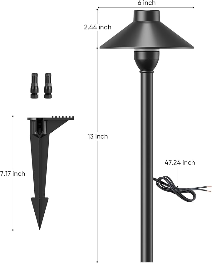 Low Voltage Landscape Lighting 6-Pack, Aluminum 12V Pathway Lights with G4 Bulbs, Waterproof Stylish Matte Black Color Wired Path Lights with Connectors for Walkway Yard Garden