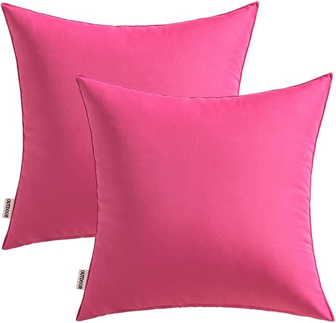 MIULEE Decorative Outdoor Waterproof Pillow Covers 20x20 Hot Pink | Decorative Patio Furniture,Pack of 2,Accent Square Soild Throw Pillow Covers,Summer Garden Tent Couch Sofa