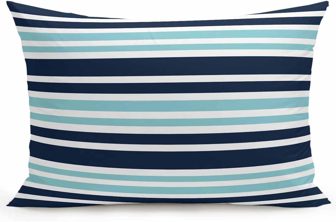 Outdoor Waterproof Throw Pillows Nautical Navy Blue Contrast Stripe Patio Pillows,Decorative Pillow Covers with Insert,Pillow Cushion Case for Garden Couch Sofa Modern Minimalist Line