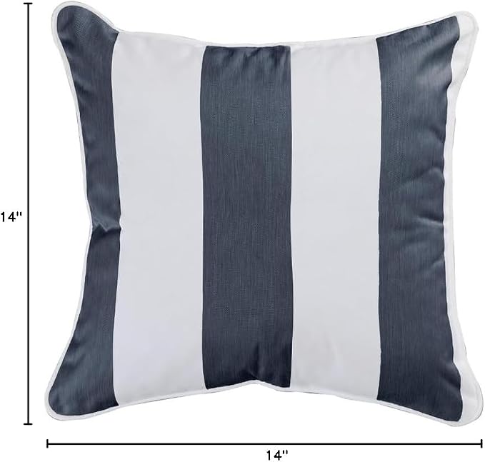 East Green 14 x 14 Waterproof Outdoor Pillow with Insert, Navy Stripe - Premium Olefin Outdoor Accent Pillow for Patio Furniture