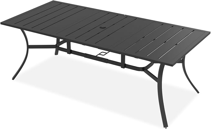 MELLCOM 83''x38'' Outdoor Dining Table for 8, Extra Large Metal Patio Dining Table with 1.57'' Umbrella Hole, Black Rectangular Table for Porch, Garden, Backyard, Poolside, Lawn