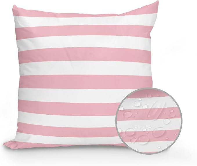 Outdoor Waterproof Throw Pillows Pink White Lines Stripes Patio Pillows Pack of 1,Decorative Pillow Covers with Insert,Pillow Cushion Case for Garden Couch Sofa Ombre Minimalist Color Art