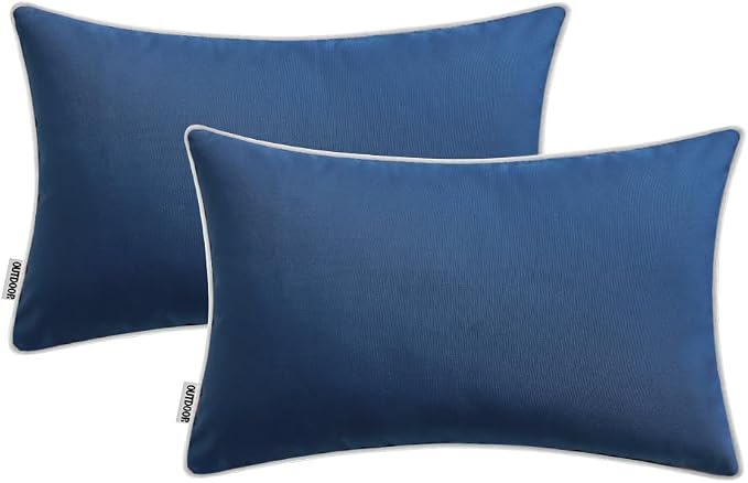 MIULEE Outdoor Waterproof Pillow Covers 12x20 Navy Blue Pack of 2 | Decorative Farmhouse Throw Pillow Covers with Piping,Square Solid Color,Patio Furniture,Summer Couch Tent Sofa Living Room