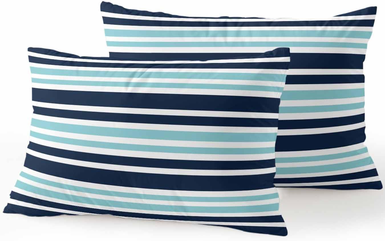 Outdoor Waterproof Throw Pillows Nautical Navy Blue Contrast Stripe Patio Pillows Pack of 2,Decorative Pillow Covers with Insert,Pillow Cushion Case for Garden Couch Sofa Modern Minimalist Line