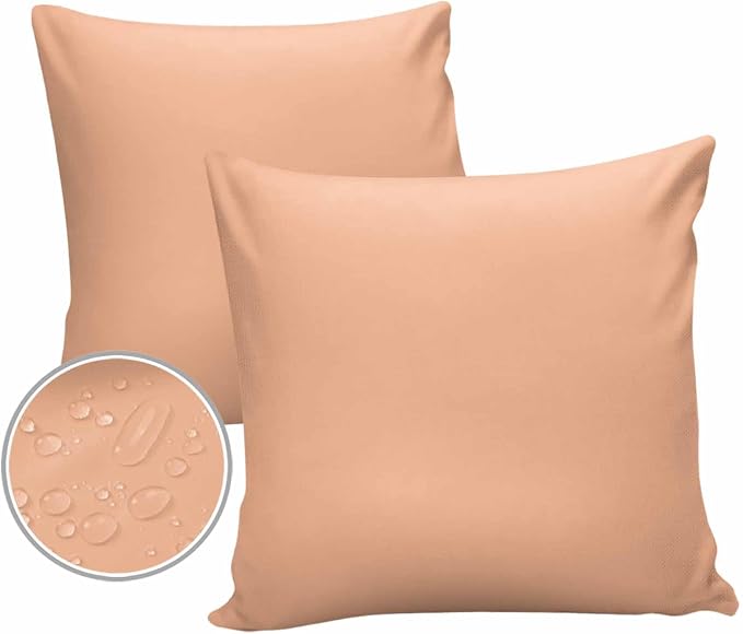 Outdoor Waterproof Throw Pillow Covers Set of 2 Peach Fuzz Pink Pillowcases 24x24 Inches Solid Color Patio Decorative Pillows Cushion Case Patio Pillows for Couch Bed Chair Garden