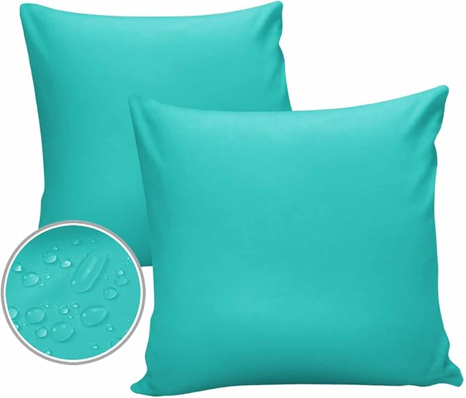 Outdoor Waterproof Throw Pillow Covers Set of 2 Aqua Green Pillowcases 16x16 Inches Simple Style Patio Decorative Pillows Cushion Case Patio Pillows for Couch Bed Chair Garden