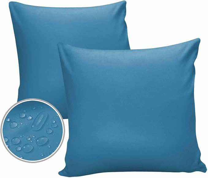 Outdoor Waterproof Throw Pillow Covers Set of 2 Wave Ride Blue Pillowcases 16x16 Inches Solid Color Patio Decorative Pillows Cushion Case Patio Pillows for Couch Bed Chair Garden