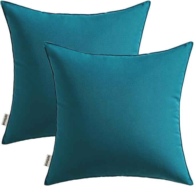 MIULEE Decorative Outdoor Waterproof Pillow Covers 16x16 Deep Blue | Decorative Patio Furniture,Pack of 2,Accent Square Soild Throw Pillow Covers,Summer Garden Tent Couch Sofa