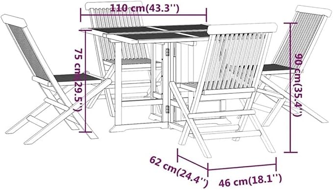 Afuera Living Solid Teak Wood 5-Piece Foldable Outdoor Dining Set, Brown Finish, Weather-Resistant, Includes Square Dining Table and 4 Chairs, Space-Saving Design for Patio or Garden