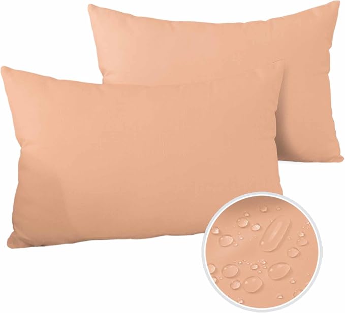 Outdoor Waterproof Throw Pillow Covers Set of 2 Peach Fuzz Pink Lumbar Pillowcases 20x12 Inches Solid Color Patio Decorative Pillows Cushion Case Patio Pillows for Couch Bed Chair Garden