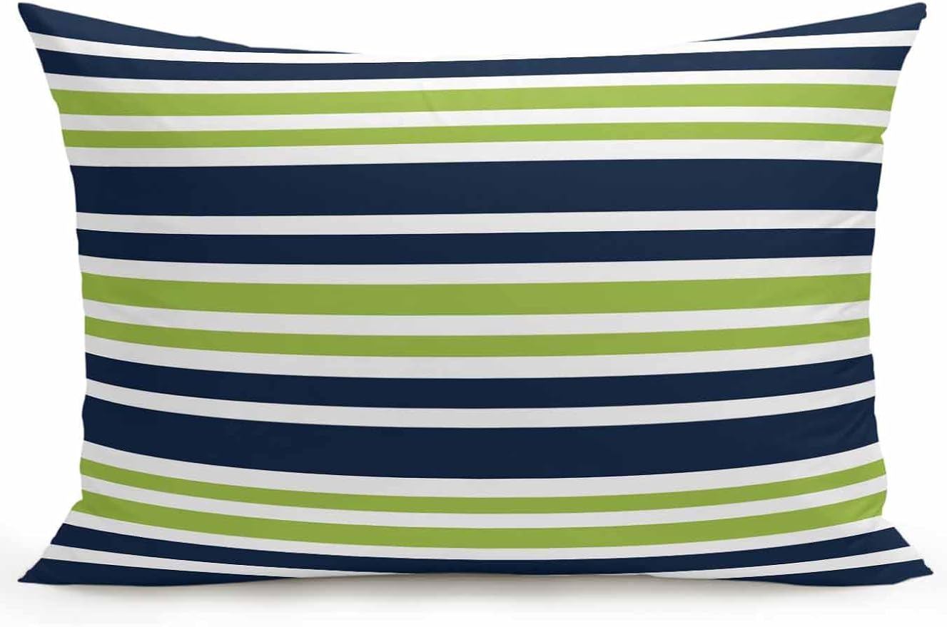Outdoor Waterproof Throw Pillows Navy Blue Green Stripe Patio Pillows,Decorative Pillow Covers with Insert,Pillow Cushion Case for Garden Couch Sofa White Line