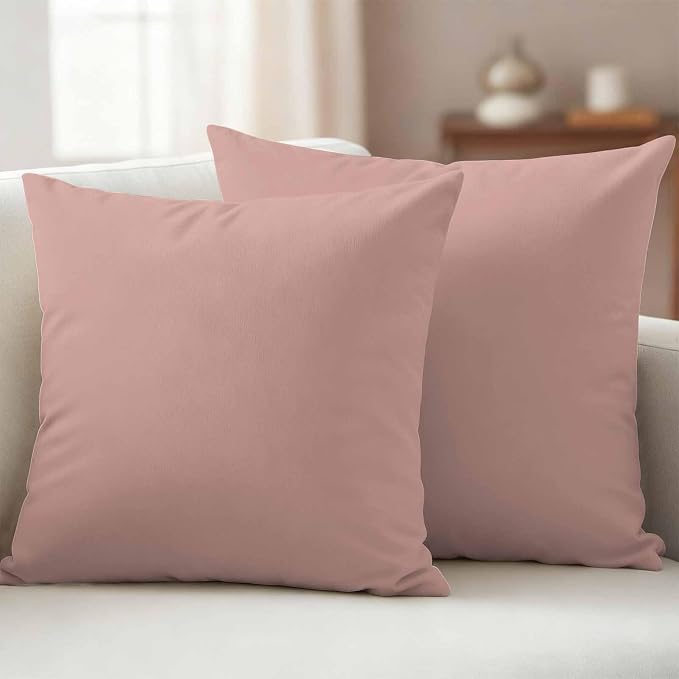 Outdoor Pillow Covers 16 x 16 Inches, Pink Pure Color Waterproof Throw Pillow Cover Set of 2, Aesthetics Contemporary Luxury Decorative Square Cushion Covers for Patio/Couch/Garden