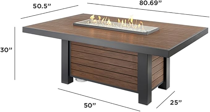 Outdoor GreatRoom Co Propane Fire Pit Dining Table - Kenwood Gas Fire Pits for Outside Patio - 80 Inch Composite Decking Large Dining Height Firepit Fire Table with Glass Tabletop Cover, 80,000 BTU