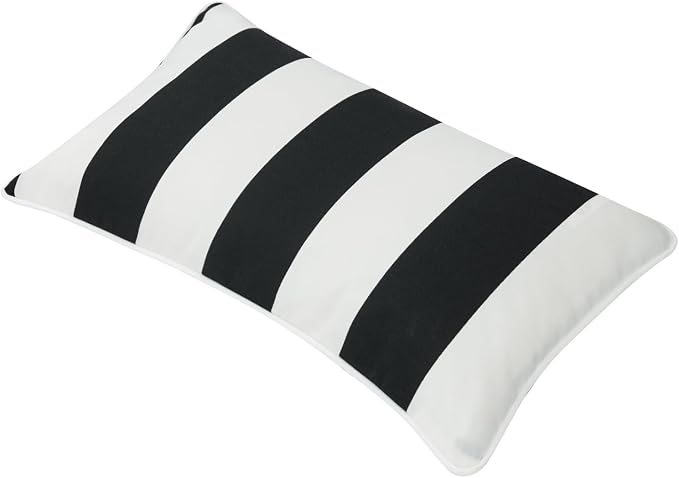 Lumbar Pillow with Insert, Set of 2, Outdoor Indoor Waterproof Decorative Patio Lumbar Pillow 12x20 Inch, Rectangular Cushion for Couch Sofa Garden Farmhouse Decoration-Black White Stripe