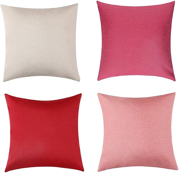 WEMEON Outdoor Waterproof Pillow Covers18x18in Set of 4, Solid Color Pillows Decorative Square Patio Furniture Pillows for Couch Patio Balcony Tent Garden(Red/Pink/Beige)