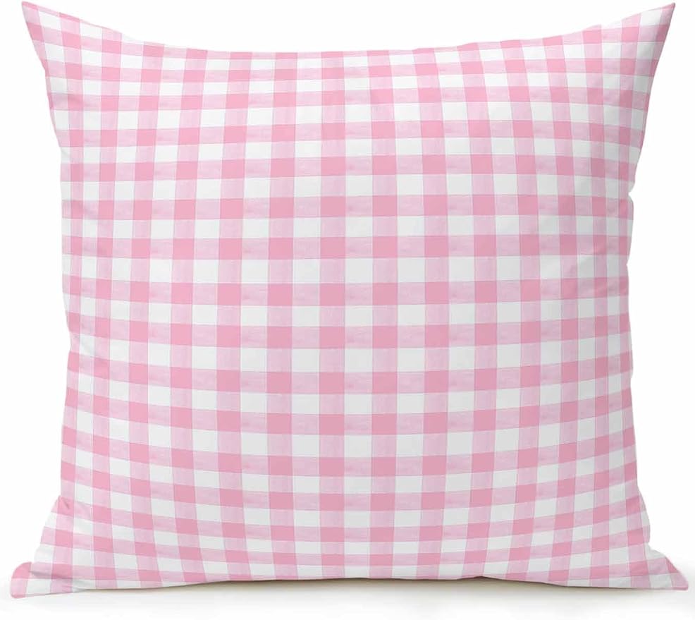 Outdoor Waterproof Throw Pillows Pink Geometric Plaid Patio Pillows,Decorative Pillow Covers with Insert,Pillow Cushion Case for Garden Couch Sofa Rustic Minimalist Checkered