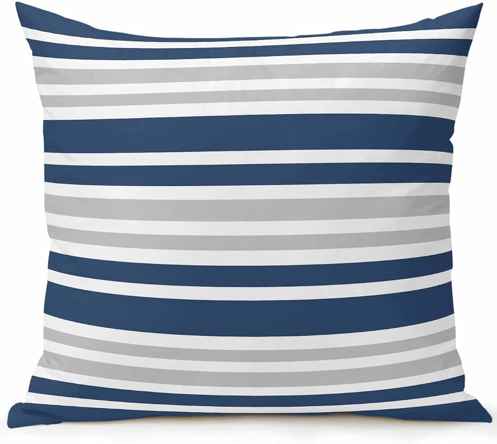 Outdoor Waterproof Throw Pillows Classic Modern Striped Patio Pillows,Decorative Pillow Covers with Insert,Pillow Cushion Case for Garden Couch Sofa Grey White Navy Blue